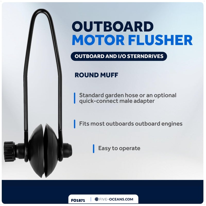 Five Oceans Outboard Motor Muffs, Universal Outboard Motor Flusher, Black PVC Marine Grade Round Muffs, Coated Steel Bracket, Includes Garden Hose Connector and Quick Connect Adapter - FO1871 - Image 2